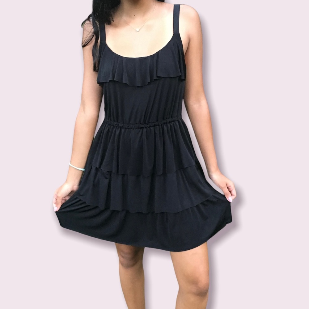 LBD -Black Ruffle Dress Spaghetti Strap Size M